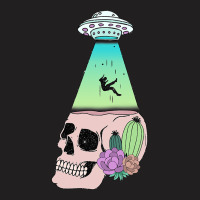 Ufo Beam Down On Skull With Flowers Alien Abductio T-shirt | Artistshot