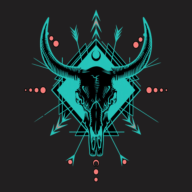 Turquoise And Coral Bull Skull T-shirt | Artistshot