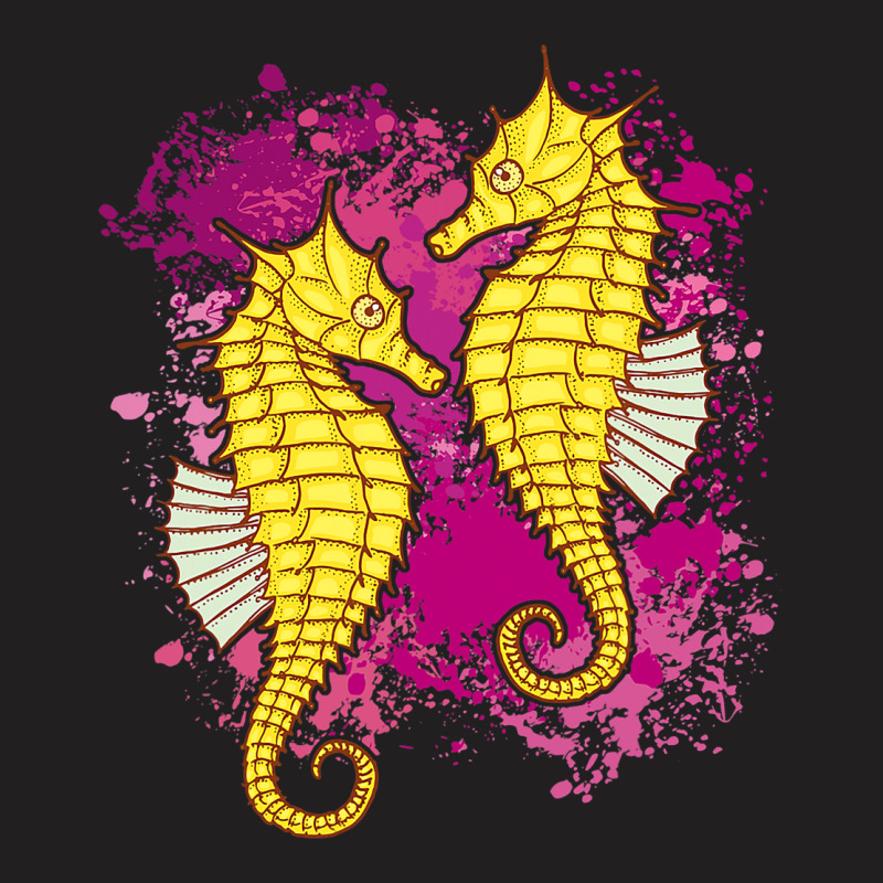 Two Adorable Seahorses On Colorblotches 21 T-shirt | Artistshot