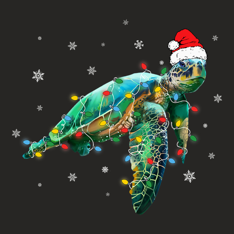 Sea Turtle Christmas Lights Funny Santa Hat Merry  Ladies Fitted T-Shirt by VanesaSettles | Artistshot