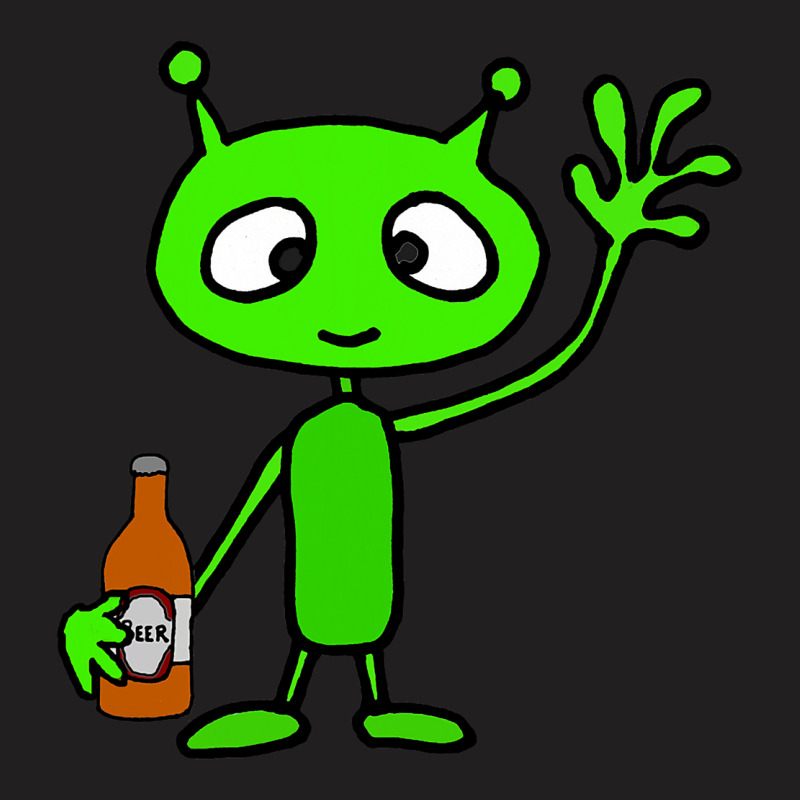 Smilemoreteesa Funny Green Martian Alien Drinking  T-shirt | Artistshot