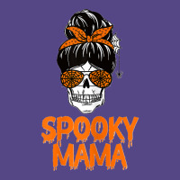 Womens Spooky Mama Lazy Halloween Costume Skull Messy Bun Basic T-shirt | Artistshot