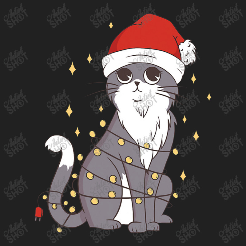 Cat Christmas Hat Christmas Lights Cute Cat Christmas Basic T-shirt | Artistshot