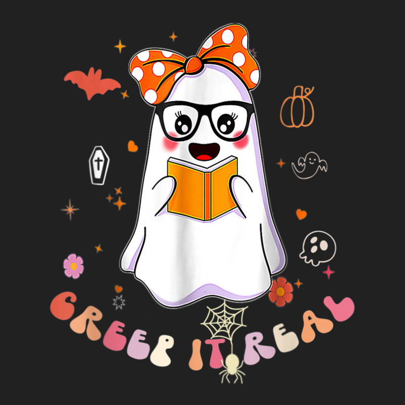 Groovy Halloween Creep It Real Funny Ghost Reading Basic Youth T-shirt by Color | Artistshot