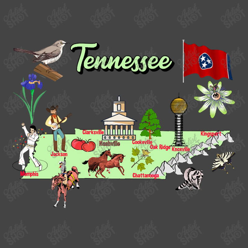 Hand Drawn Illustration Of Tennessee Map With Tourist Destinations, Us Basic T-shirt | Artistshot