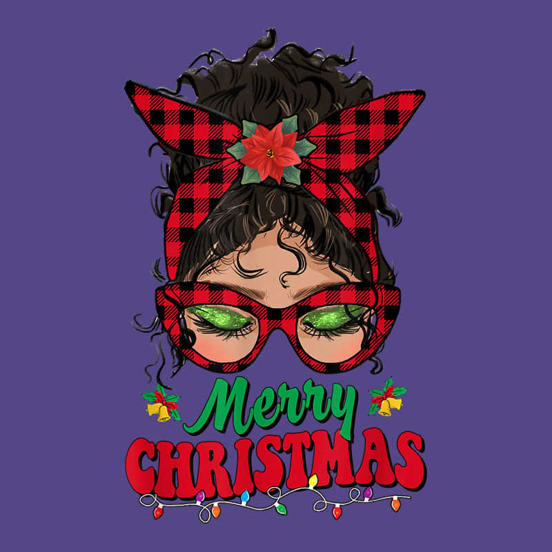 Merry Christmas Messy Bun Women Buffalo Plaid Red Pajamas T Shirt Basic T-shirt | Artistshot