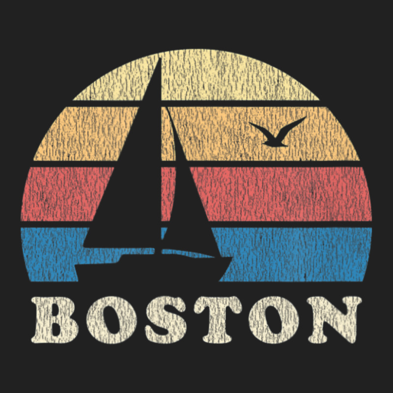 Boston Ma Vintage Sailboat 70s Throwback Sunset Basic T-shirt | Artistshot