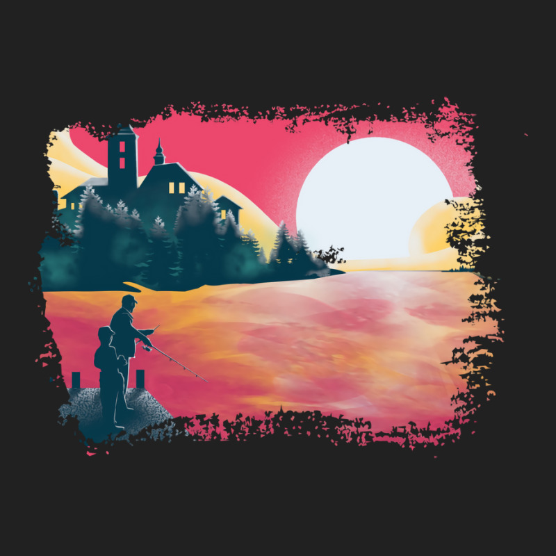 Sunset And Fishing View Landscape Blue Basic T-shirt by orriabijli6 | Artistshot