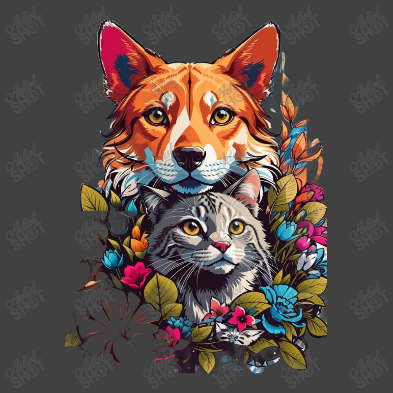 Cat And Dog In Flowers Vintage T-shirt | Artistshot