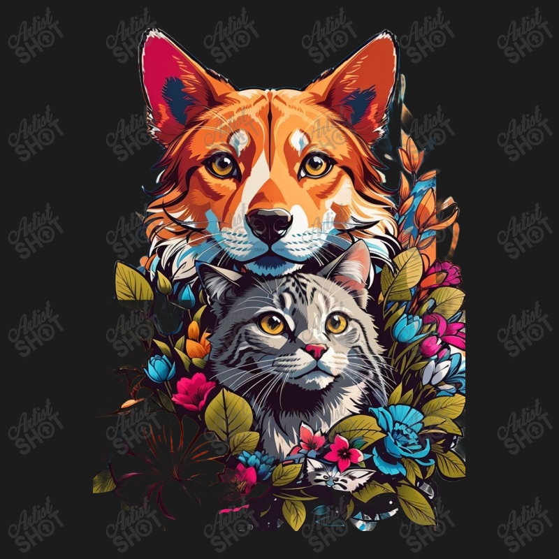 Cat And Dog In Flowers Hoodie & Jogger Set | Artistshot