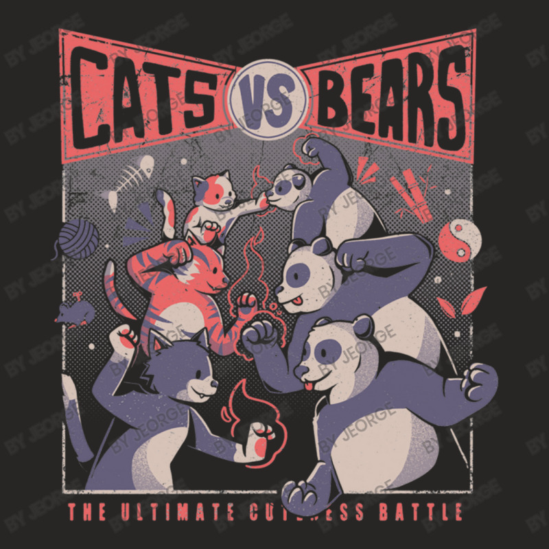 Cats Vs Bears Ninja Fight Fun Battle Ladies Fitted T-Shirt by Jeorge | Artistshot