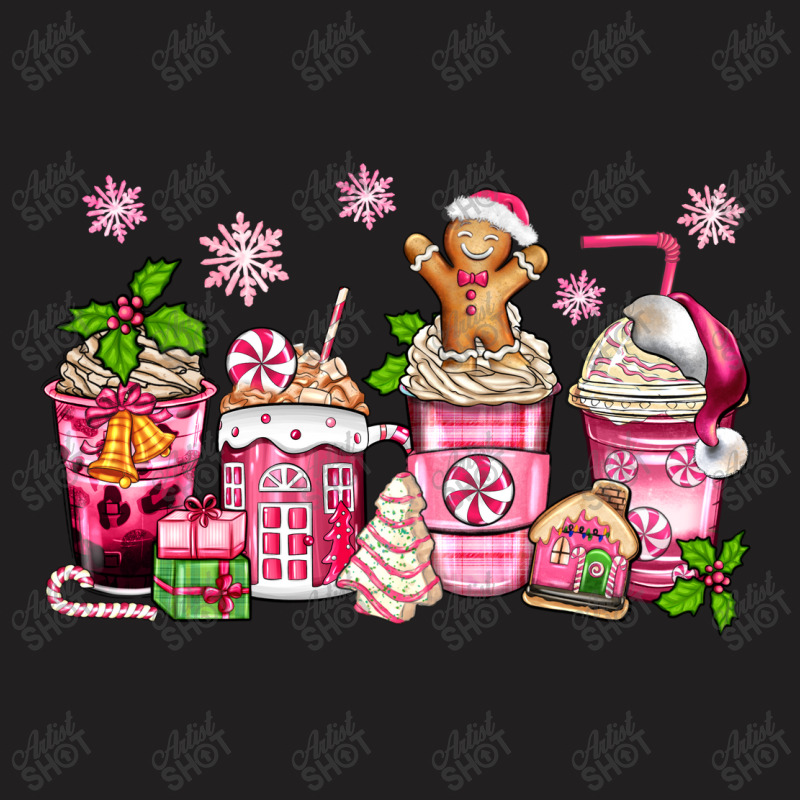 Pink Christmas Coffee Cups T-shirt | Artistshot