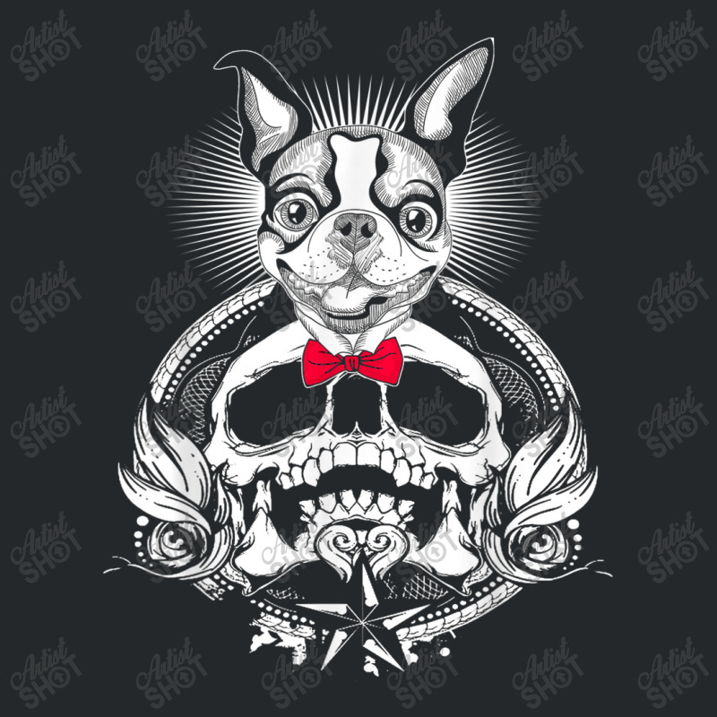 Boston Terrier Skull Halloween Dog Crewneck Sweatshirt | Artistshot