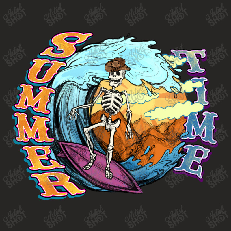 Summer Time Skeleton Surfing Ladies Fitted T-Shirt by NancyCooperArtShop | Artistshot