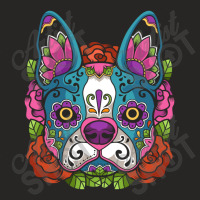 Boston Terrier Sugar Skull Dog Calavera Dia De Los Muertos Long Sleeve Ladies Fitted T-shirt | Artistshot