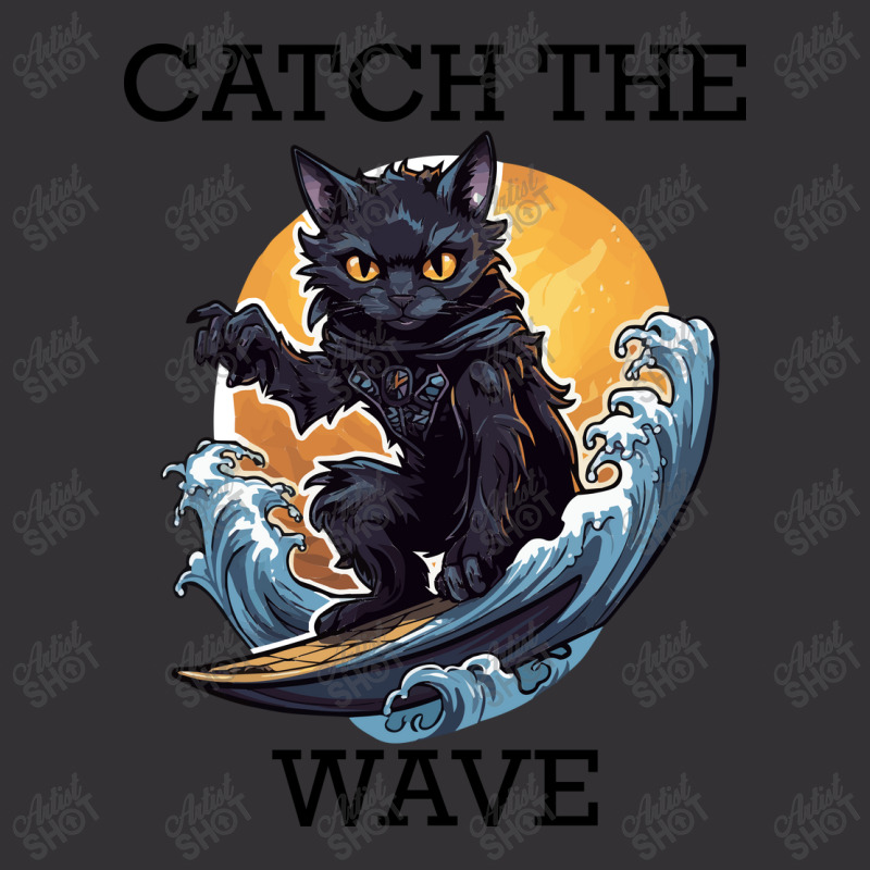 Black Cat Surfing - Catch The Wave (black Letterin Vintage Short by velvetroom | Artistshot