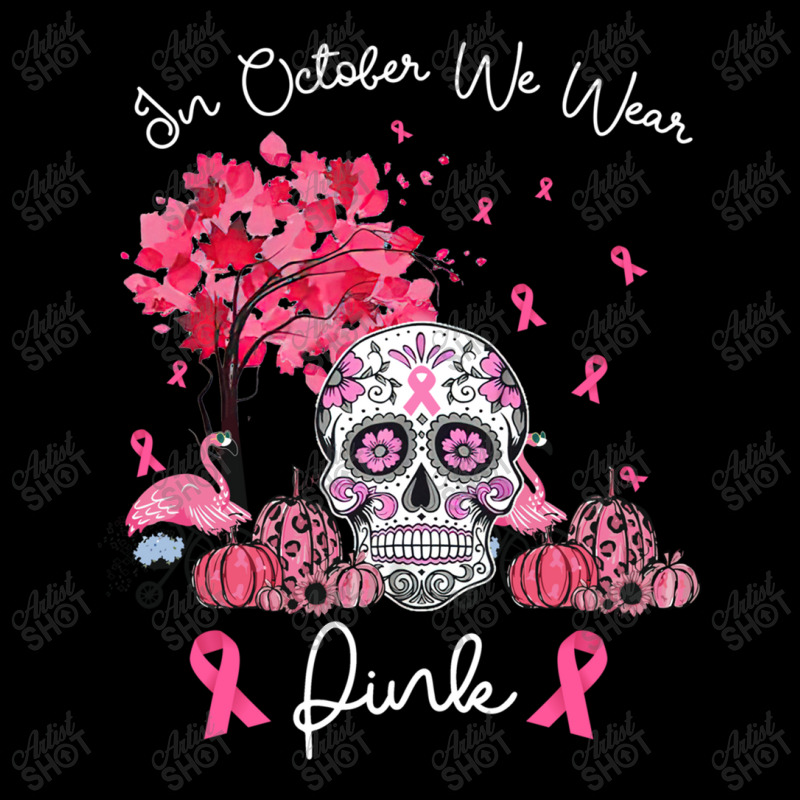 In October We Wear Pink Sugar Skull Moon Breast Cancer Long Sleeve T S Adjustable Cap | Artistshot