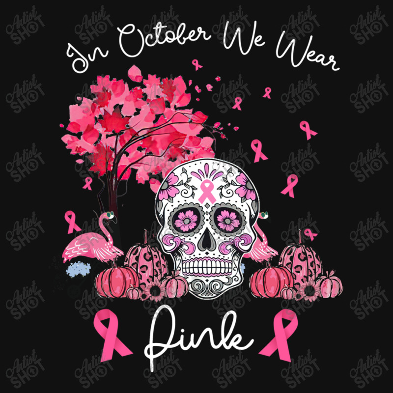 In October We Wear Pink Sugar Skull Moon Breast Cancer Portrait Canvas Print | Artistshot