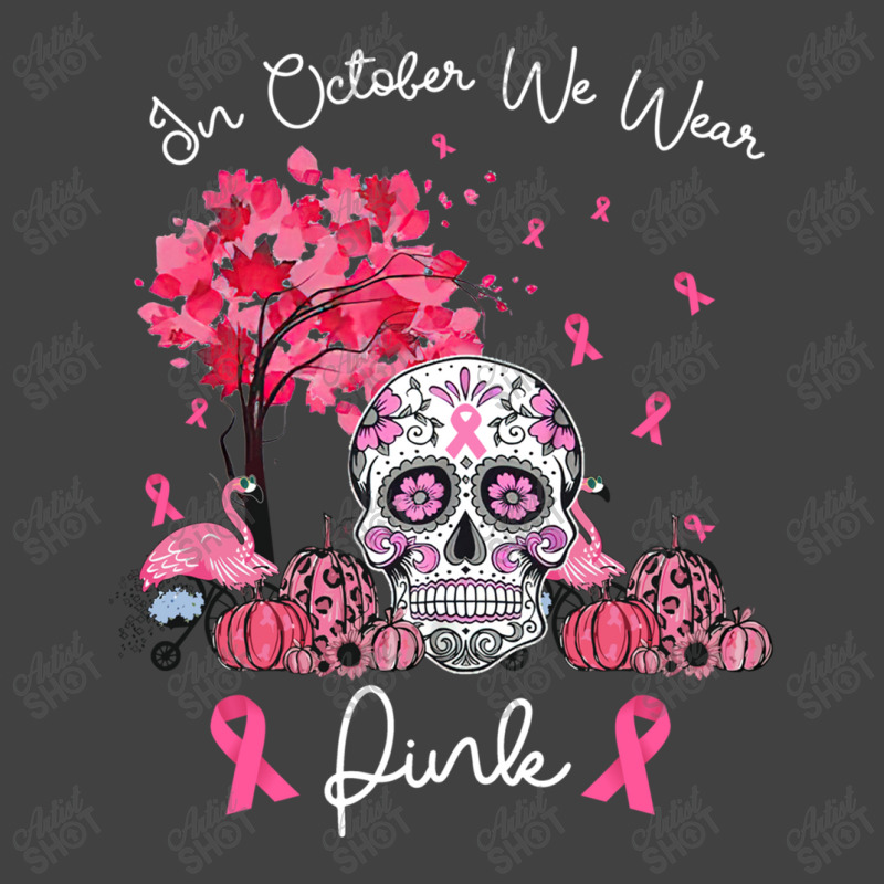 In October We Wear Pink Sugar Skull Moon Breast Cancer Vintage T-shirt | Artistshot