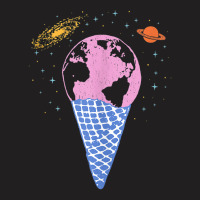 Quirky Earth Ice Cream Cone Saturn Galaxy Pink Blue Orange T-shirt | Artistshot