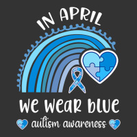In April We Wear Blue Autism Awareness Month Rainbow Puzzle Trucker Cap ...