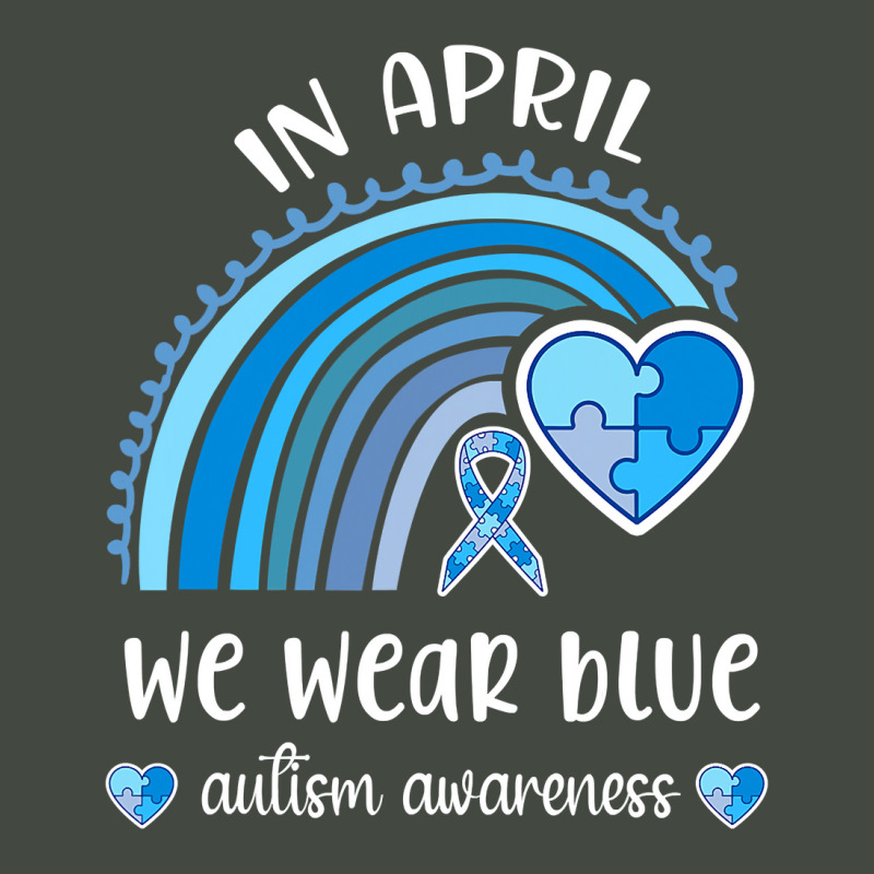 In April We Wear Blue Autism Awareness Month Rainbow Puzzle Trucker Cap ...
