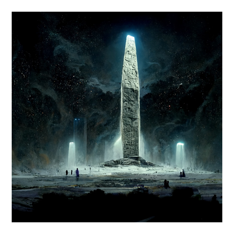 Cosmic Horror Granite Obelisk In The Center Of A Command Center Cinema ...