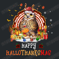 Owl Thankgiving Halloween Christmas Happy Hallothanksmas Crewneck Sweatshirt | Artistshot