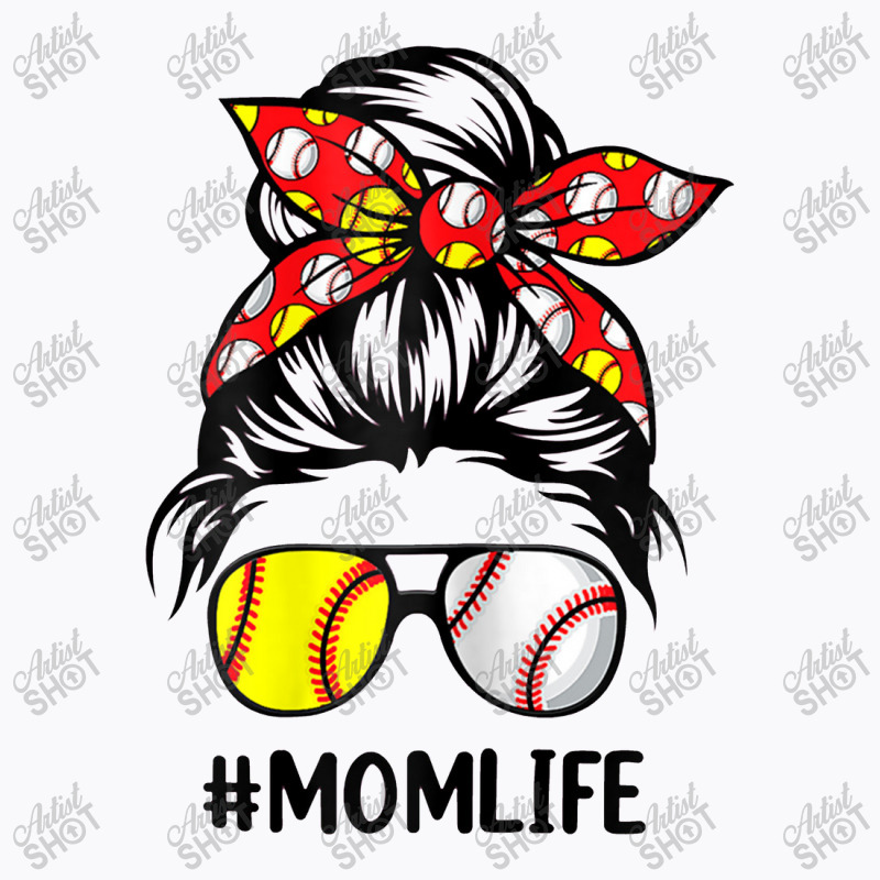 Womens Mom Life Softball Baseball Mothers Day Messy Bun T-shirt | Artistshot