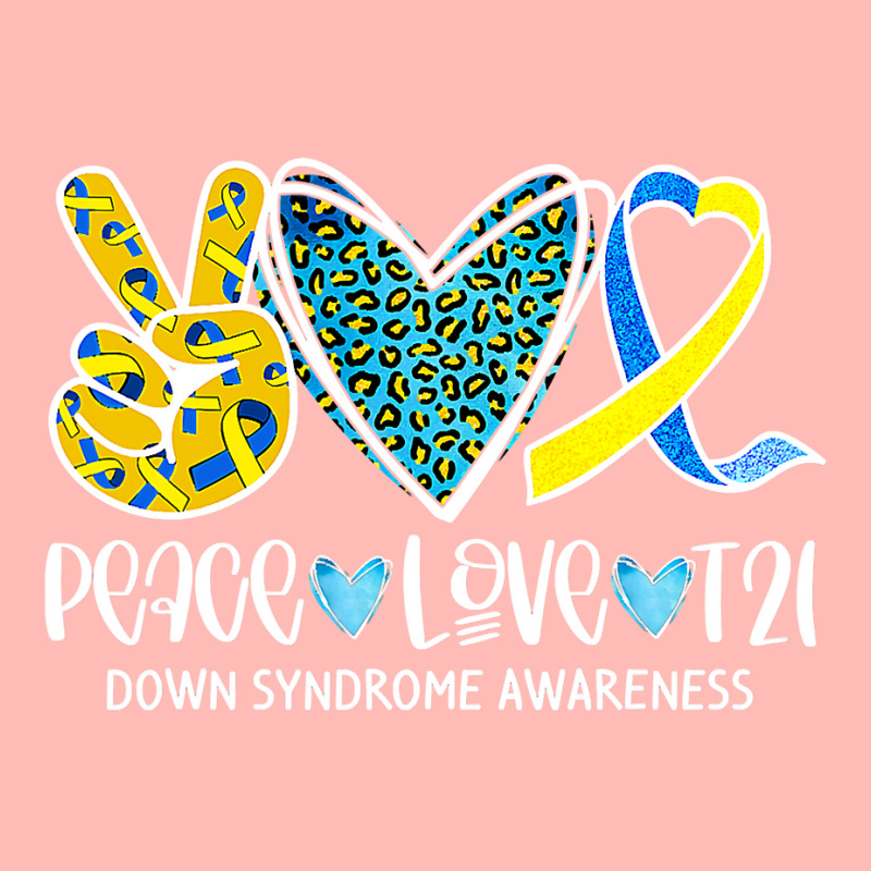 Peace Love Cure Blue & Yellow Ribbon Down Syndrome Awareness T Shirt Urban Heavy T-shirt by trokeryth | Artistshot