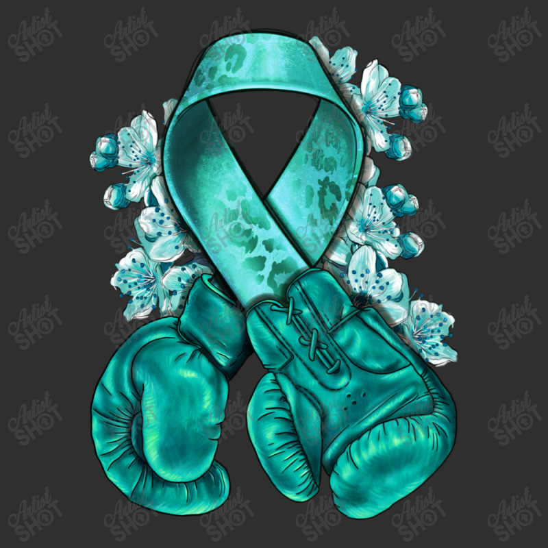 Ovarian Cancer Teal Ribbon With Boxing Gloves Oval Leatherette Patch | Artistshot