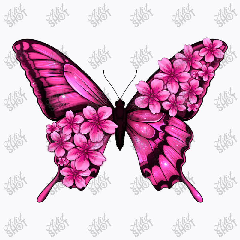 Floral Pink Butterfly T-shirt | Artistshot