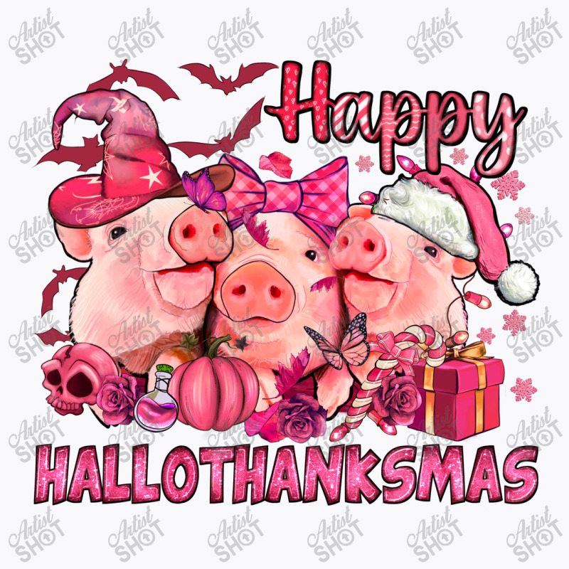 Happy Hallothanksmas Pigs Pink T-shirt | Artistshot