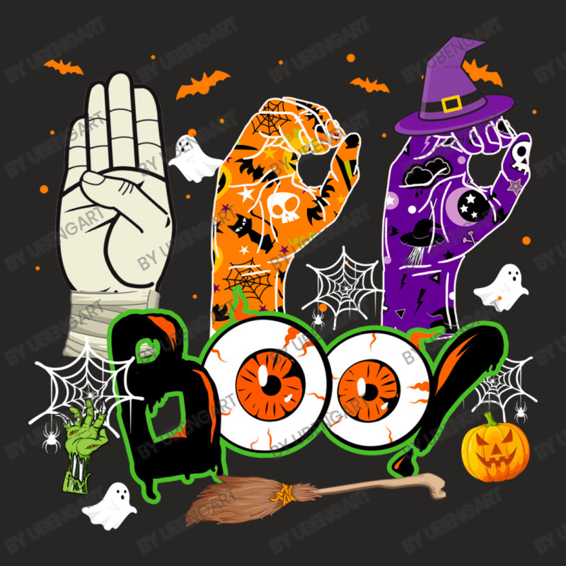 Boo American Sign Language Asl Deaf Halloween Costume Ladies Fitted T-Shirt by UbengArt | Artistshot