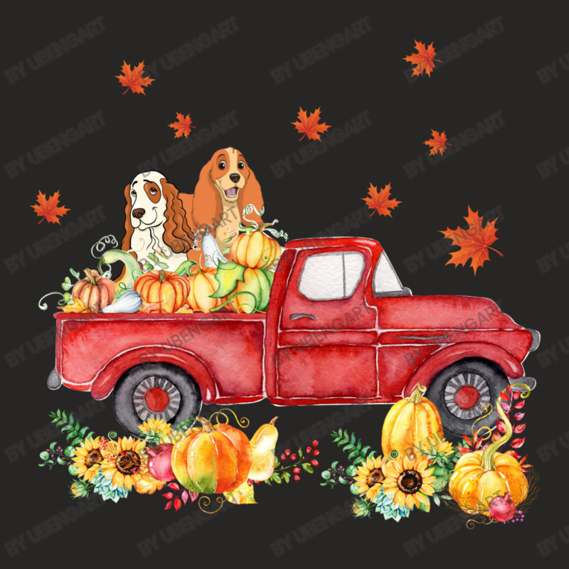 Cocker Spaniel Pumpkin Truck Fall Leaf Thanksgiving Halloween Ladies Fitted T-Shirt by UbengArt | Artistshot