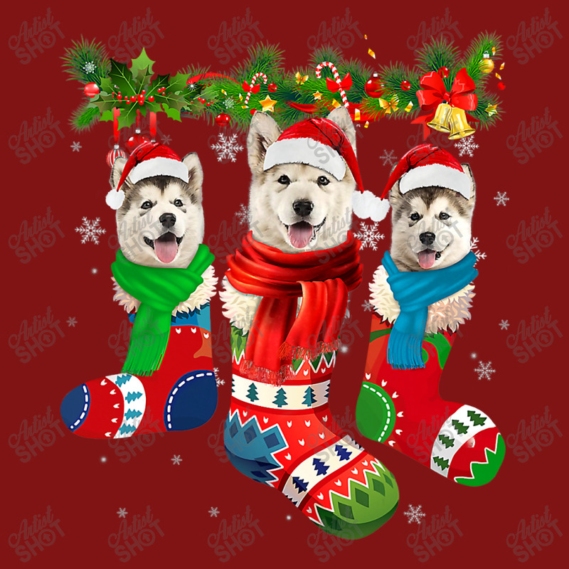 Three Alaskan Malamutes In Christmas Socks T Shirt Snapback Trucker Cap | Artistshot