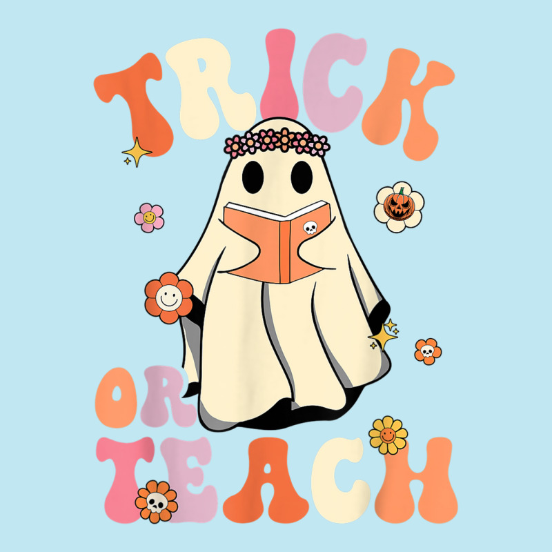 Retro Groovy Trick Or Teach Halloween Floral Ghost Teacher Urban Heavy T-shirt | Artistshot