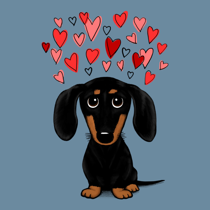 Dachshund Dog Black And Tan Dachshund With Valentine Hearts Cute Carto Urban Heavy T-shirt by coolquirrell | Artistshot