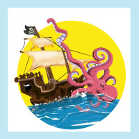 Cartoon Pirate Ship Giant Squid Attack! Urban Heavy T-shirt | Artistshot