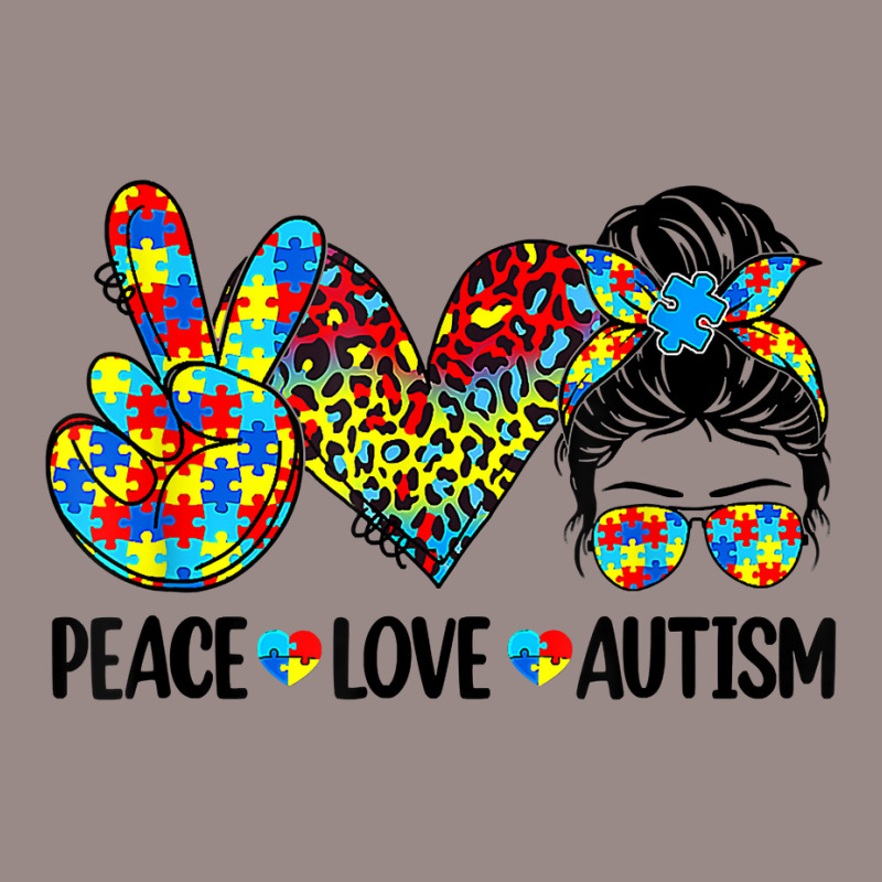 Peace Love Autism Mom Life Messy Bun Blue Autism Awareness T Shirt Vintage T-shirt | Artistshot