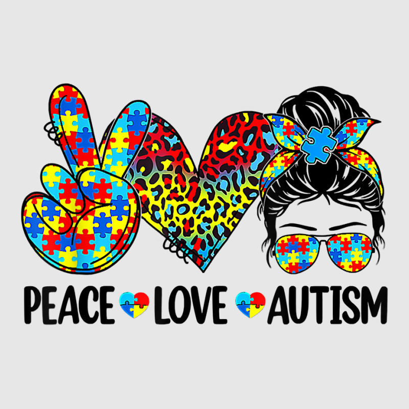 Peace Love Autism Mom Life Messy Bun Blue Autism Awareness T Shirt Hoodie & Jogger Set | Artistshot