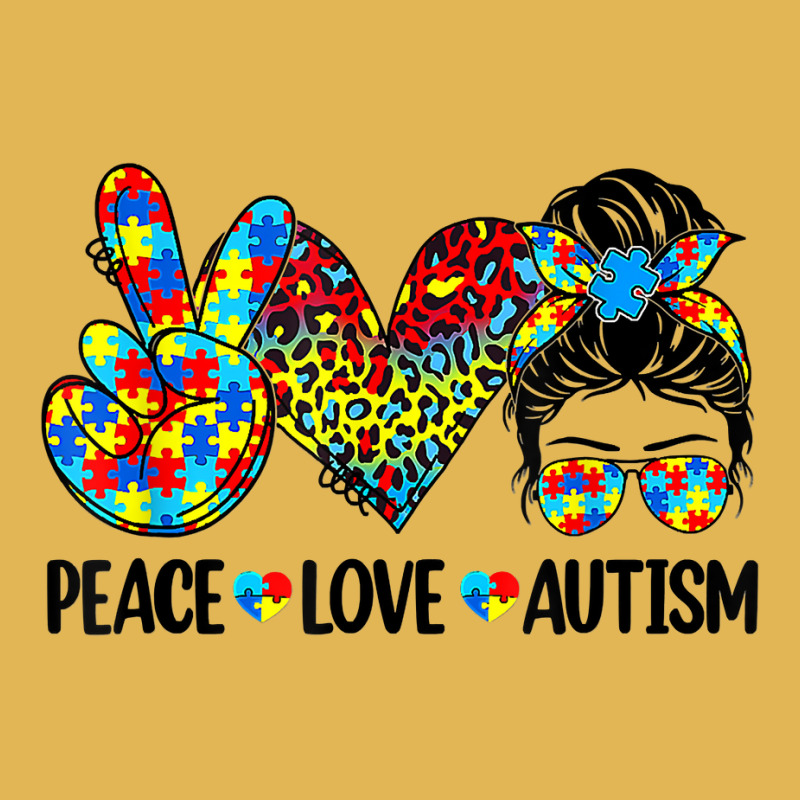 Peace Love Autism Mom Life Messy Bun Blue Autism Awareness T Shirt Vintage Hoodie And Short Set | Artistshot