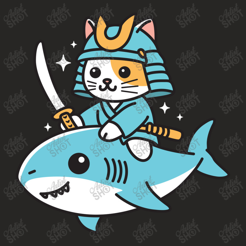 Ninja Cat Samurai Riding Shark Ladies Fitted T-Shirt by NQArtist | Artistshot