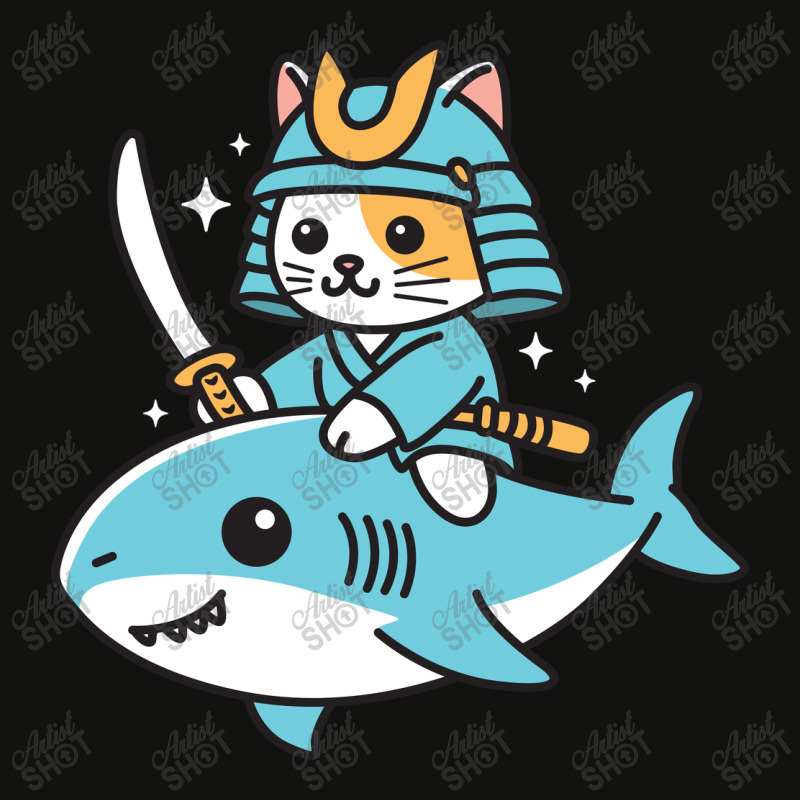 Ninja Cat Samurai Riding Shark Scorecard Crop Tee by NQArtist | Artistshot