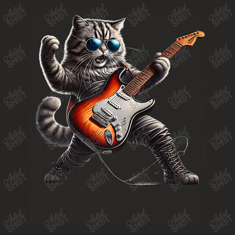 Rock Cat Jamming On Guitar Ladies Fitted T-Shirt by Rebecca Mitchell | Artistshot