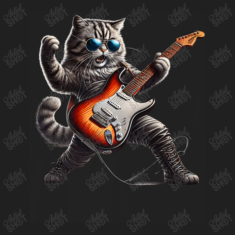 Rock Cat Jamming On Guitar Ladies Polo Shirt by Rebecca Mitchell | Artistshot