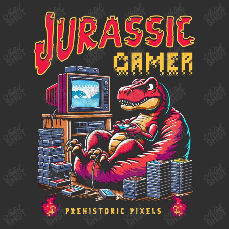 T Rex Playing Retro Games Round Leatherette Patch | Artistshot