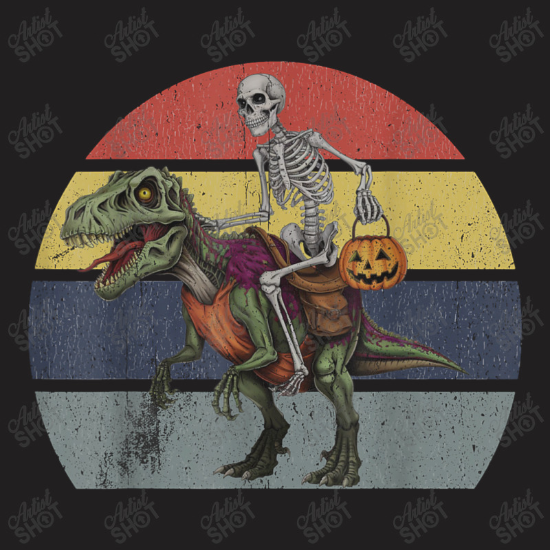 Skeleton Riding Mummy Dinosaur Halloween T-shirt | Artistshot