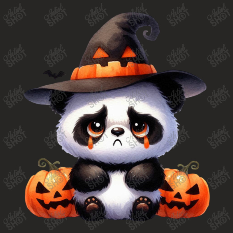 Halloween Day - Panda Cry With Pumpkin Ladies Fitted T-Shirt by denbey | Artistshot