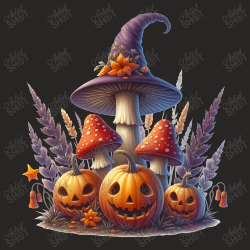 Halloween Pumpkin Mushroom Ladies Fitted T-Shirt by risedesignid | Artistshot